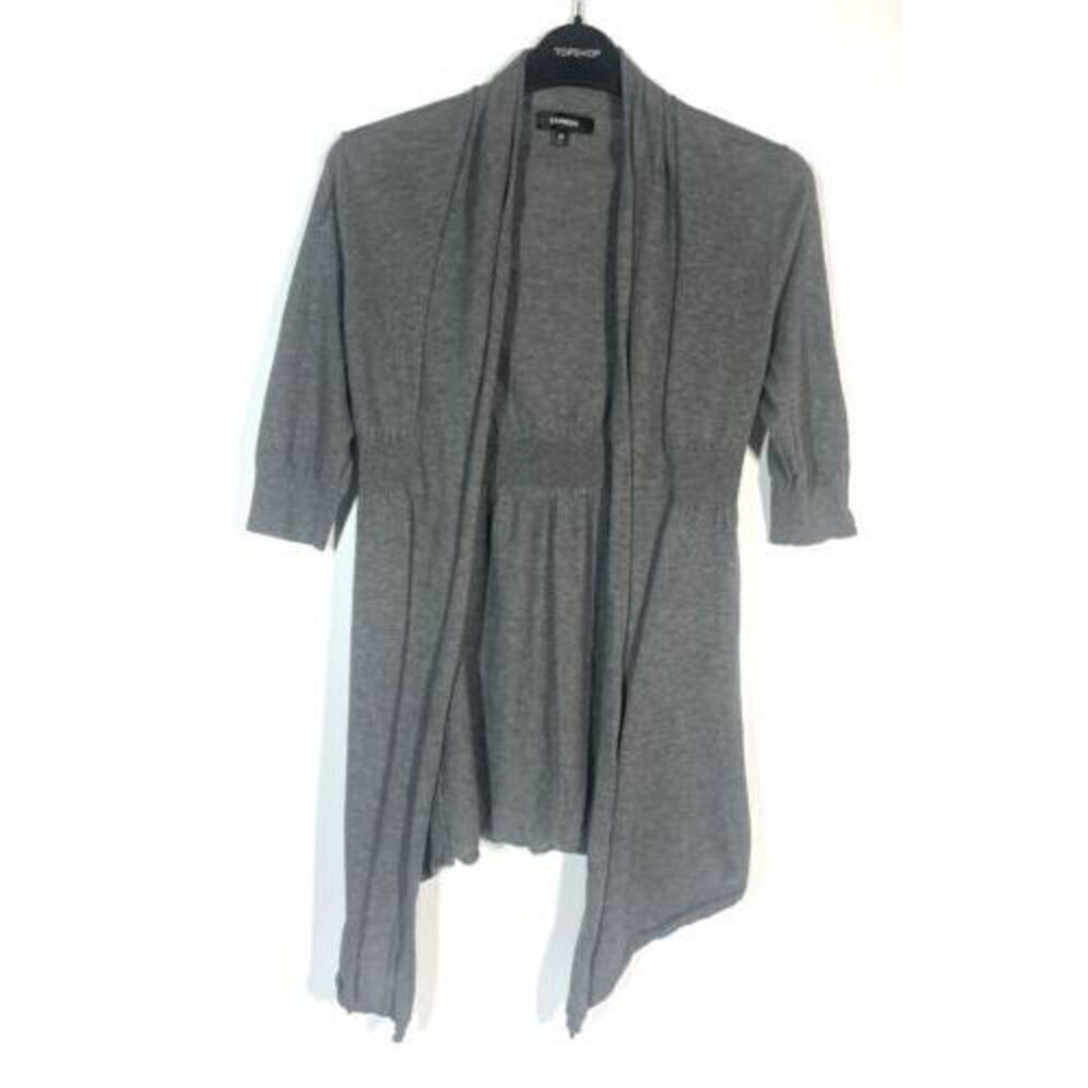 EXPRESS Open Front Gray Cardigan Sweater Elbow Sleeves Rolled Hem Women XS Light